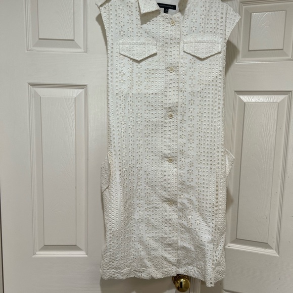 Banana Republic Ivory Eyelet belt short sleeve cotton Shirtdress pocket 6 NWNT - Picture 5 of 12